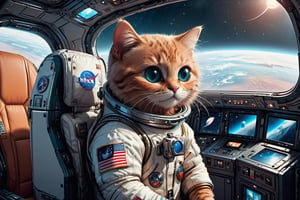 realistic, masterpiece, best quality, cute car in astronaut suite, ultra high definition, masterpiece, best quality, astroverse, spaceship, nasa, interior of a spaceship, astronaut, astronaut cat, cosmo, space,comic book,stworki