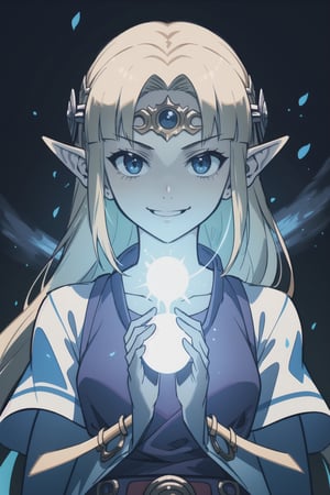 1girl, solo,best quality, masterpiece,expressive eyes, perfect face,complex, dramatic lighting, rim lighting,zeldaALBW,aesthetic, holding rasengan, spiral wind currents, smirk,