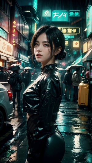 ((Best Quality)), ((Masterpiece)), (highly detailed:1.3), In a cyberpunk city a street in the slums with its bars and a brothel and its girls and clients at Night in the Rain, dashi, films, Songs inspired by Bladerunner, Inspired by Syd Mead, HDR (High Dynamic Range), Ray tracing, NVIDIA RTX, The ultra-Highres, Unreal 5, Subsurface scattering, PBR Texturing, Post-Processing, Anisotropic Filtering, depth of fields, Maximum Sharpness and Sharpness,multi-layered texture, Albedo and Specular maps, Surface Shading, Precise simulation of light-material interactions, perfect proportions, octane render, Two-tone illumination, low ISO, white balance, rule of thirds, Wide aperture,8K Raw, efficient sub-pixel,sub-pixel convolution, light scattering, Tyndall Effect, Cyberpunk, Human bones,Human bones,photorealistic,1girl,Detailedface