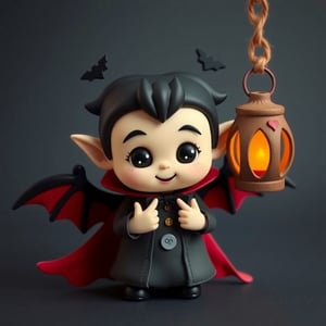 cute vampire, clay style, bat wings, hang lanterns