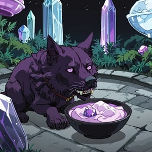 1bowl, purple crystal bowl, dark purple portion in it, anime_screencap, surreal