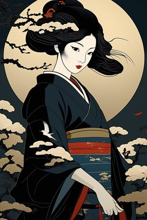 masterpiece, best quality, aesthetic , japanese ukiyo - e,
1girl, dark theme, gothic, abstract background,