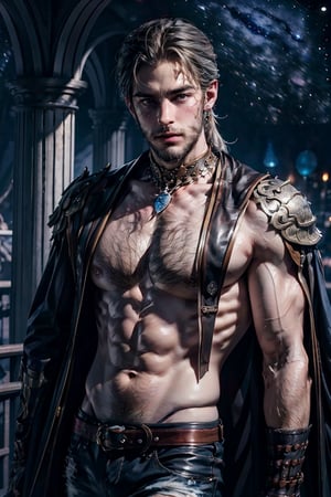 best quality, masterpiece,	(muscular European guy, 32year old:1.5),	(The milky way theme:1.4), a Viking warrior costume,	(body covered in words, words on body:0, tattoos of (words) on body:0), (a fine beard:1.3),	(a model look:1.4),	16K, (HDR:1.4), high contrast, bokeh:1.2, lens flare,	half body view,	beautiful and aesthetic, vibrant color, Exquisite details and textures, cold tone, ultra realistic illustration,siena natural ratio, anime style, 	long Wave gray hair,	black jacket, a Beanie, shirt, half ripped jeans,	ultra hd, realistic, vivid colors, highly detailed, UHD drawing, perfect composition, ultra hd, 8k, he has an inner glow, stunning, something that even doesn't exist, mythical being, energy, molecular, textures, iridescent and luminescent scales, breathtaking beauty, pure perfection, divine presence, unforgettable, impressive, breathtaking beauty, Volumetric light, auras, rays, vivid colors reflects.