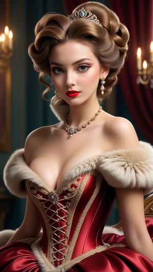 best quality, masterpiece,
Imagine an enchanting Italian girl with light brown bun hair, embodying the opulence of Rococo in a crimson corset paired with a fur-trim capelet, striking a provocative pose that blends the sensuality of 1930s fashion and hairstyles with the allure of 1930s Hollywood glamour.
ultra realistic illustration, siena natural ratio, ultra hd, realistic, vivid colors, highly detailed, UHD drawing, perfect composition, ultra hd, 8k, he has an inner glow, stunning, something that even doesn't exist, mythical being, energy, molecular, textures, iridescent and luminescent scales, breathtaking beauty, pure perfection, divine presence, unforgettable, impressive, breathtaking beauty, Volumetric light, auras, rays, vivid colors reflects.,