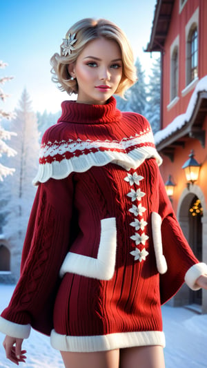 best quality, masterpiece,	
A Hollywood icon, channeling the serene allure of a beautiful Finnish maiden, stands out with her chic short blunt cut bob in a sophisticated light red knit winter attire inspired by Rococo elegance, complete with a matching knit trim capelet. Set against a snowy backdrop, her look is perfected with chic fashion accessories, marrying the warmth of winter knitwear with the opulent charm of Rococo, showcasing her contemporary style in a whimsical winter wonderland.
ultra realistic illustration,siena natural ratio, by Ai Pic 3D,	16K, (HDR:1.4), high contrast, bokeh:1.2, lens flare,	head to thigh portrait,	Broken Glass effect, no background, stunning, something that even doesn't exist, mythical being, energy, molecular, textures, iridescent and luminescent scales, breathtaking beauty, pure perfection, divine presence, unforgettable, impressive, breathtaking beauty, Volumetric light, auras, rays, vivid colors reflects.