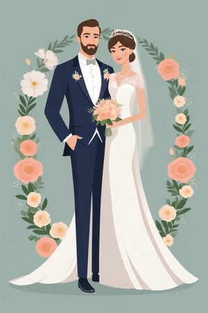 (masterpiece, best quality), illustration, wedding event, wedding motifs, design, flat design, flowers, traditional wedding designs, what makes a wedding, wedding dress illustration, no humans