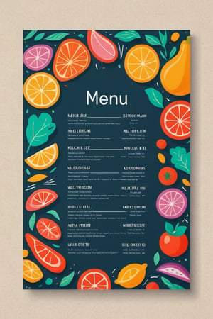 menu, minimalist design, modern, abstract, colorful, illustration, simple, flat, text "menu"