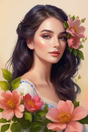 (Contour Light), ((Sunligt Lighting)) Painting of a Woman with Flowers in Her Hair, Beautiful Digital Art, Beautiful Gorgeous Digital Art, Beautiful Art UHD 4K, Gorgeous Digital Art, Beautiful Digital Illustration, Beautiful Digital Painting, Very Beautiful Digital Art, Gorgeous Digital Painting, Beautiful Fantasy Portrait, Beautiful digital images, exquisite digital illustrations, realistic 4k digital art, realistic 4k digital art, beautiful artwork illustrations,colorful,Face makeup,Glossy finish