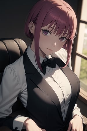 sexy woman, butler suit, violet hair, poker face,makima (chainsaw man)