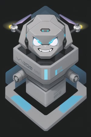An advanced friendly face drone, designed to operate without propellers, using gravitational propulsion technology, friendly floating hexagonal shape.
Functionality and style, standing out for its casing inspired by cyberpunk and Tron, with a light gray finish. friendly and very observant