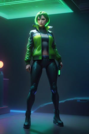 4k, 8k, high resolution, best quality, masterpiece: 1.3), ultra detailed, (realistic, photorealistic, photorealistic: 1.5), HDR, UHD, studio lighting, ultra-fine painting, sharp focus, physically based rendering, detailed description Extreme view, professional, bright colors. A woman wearing a jacket, short green hair, green eyes, big buttocks, girl singing rock in cyberpunk bar, The image is a digital painting filled with intricate details, from the woman's flawless features capturing a perfect combination of beauty and innovation in this compelling cyberpunk portrait. attractive woman,figurine,cyberpunk style,swordup,glowing sword,high guard sword parry stance,incoming vertical sword attack,Kazuto Kirigaya