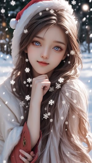 "Cute girl Santa Claus, (accurate anatomy body and hands: 1.2), beautiful face, detailed face, red shoes, illustration, super detailed, high quality (best quality, 4K, 8K, high resolution, Masterpiece: 1.2), Photography of people, Bright colors, Warm tones, Realism (Photorealistic: 1.37), Festival atmosphere, Jingle bells, Snow, Cozy winter scene, Joyful expression, Playful Attitude, winter wonderland, soft lighting, dreamy atmosphere"

