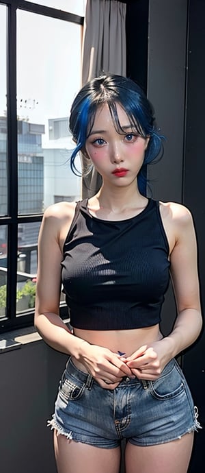 masterpiece, best quality, ray tracing, hdr, volumetric lighting, 1girl, marinette, ladybug, blue hair, blue eyes, ponytails, cowboy photo, (medium breasts: 1.3), symmetrical breasts, , (lora:MicroShorts_FefaAIart :0.8), microshorts,micro shorts
