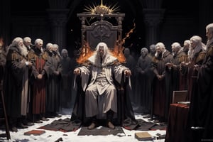 His robes were white as snow, his hair was white like wool. His throne was flaming with fire, its wheels blazing. A river of fire poured out of the throne. Thousands upon thousands served him, tens of thousands attended him. The courtroom was called to order, and the books were opened.,nodf_lora