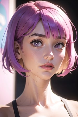 Woman, Short hair, Bobcut, Bangs, Multicolor hair, Pink hair, Purple hair