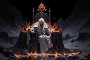 His robes were white as snow, his hair was white like wool. His throne was flaming with fire, its wheels blazing. A river of fire poured out of the throne, nodf_lora