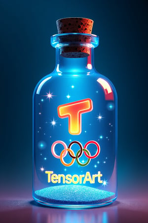 a magic bottle, labeled with the words "TensorART", containing an OLYMPIC logo