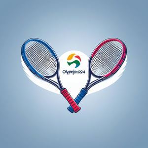 2 tennis rackets, tennis logo, add text ("OLYMPIC PARIS 2024"), vector, illustration, logo design