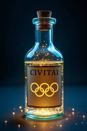 a magic bottle, labeled with the words "CIVITAI", containing an OLYMPIC logo
