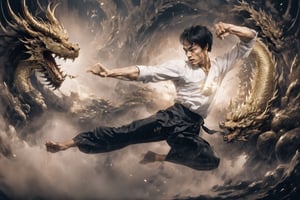 (CharacterSheet:1), "Bruce Lee, performing a flying kick, Japanese Karate Temple.", Year of the Dragon, 
dragon_aodai_nam