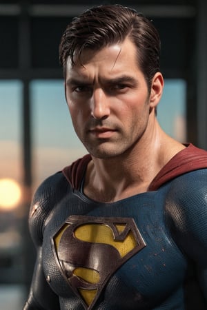 (Photorealistic 8K), (Masterpiece, Best Quality, Highest Detail), slim handsome male as character superman, perfect detailed, facial features are flawless - dark brown hair with undercut hairstyle, An aura of mystery, confidence and raw sensuality surrounds him. Render with unparalleled photorealistic precision using an insanely high detail 3D model and the mastery of lighting/shadow interplay, Employ intricate texture work, subsurface scattering, volumetric lighting and believable physics-based rendering for a hyperreal, flawless output on par with world-class CGI, full body view