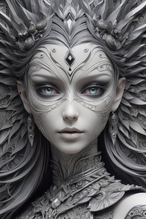 (Black and white, intricate details, close-up of a woman's face with an intricate design, 3DCGI anime fantasy artwork, necro, detailed patterned skin, abstract fragments, impressive eyes, mixed media, 3D rendering Silver painting, symmetrical beauty, ambient occlusion rendering, psytrance), Detailed Textures, high quality, high resolution, high Accuracy, realism, color correction, Proper lighting settings, harmonious composition, Behance works,ct-niji2,xxmix_girl,goth person