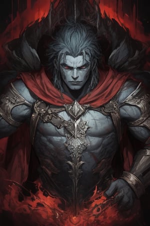 Similar to baldurs gate portraits, Male, young,human half-orc, strong, two handed sword, greatsword, Berserk, medieval background, medieval clothes, midnight, fury, blood ,Pectoral Focus,r1ge