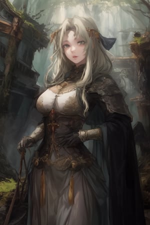 Young, emerald_eyes, emerald clothes, light armor, medieval Forest,milfication, bow,mature female