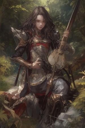 Young, esmeralda clothes, light armor, medieval Forest,milfication, bow