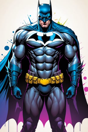 midshot, cel-shading style, centered image, ultra detailed illustration of Batman, posing, ((Full Body)), (tetradic colors), inkpunk, ink lines, strong outlines, art by MSchiffer, bold traces, unframed, high contrast, cel-shaded, vector, 4k resolution, best quality, (chromatic aberration:1.8)