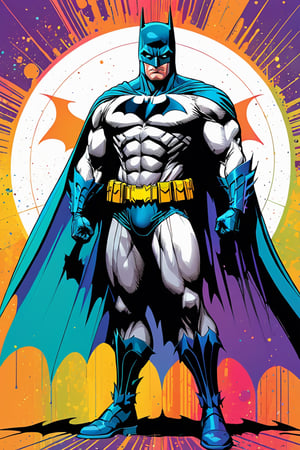 midshot, cel-shading style, centered image, ultra detailed illustration of Batman, posing, ((Full Body)), (tetradic colors), inkpunk, ink lines, strong outlines, art by MSchiffer, bold traces, unframed, high contrast, cel-shaded, vector, 4k resolution, best quality, (chromatic aberration:1.8)