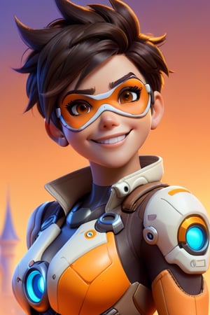 Overwatch, Tracer, Impulspistolen, disney pixar style, Orange Sky Brille, Ganzkörper Bild, Smile,