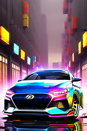 Tuning, Nebel, Rauch, Neon Licht, Auto Hyundai Fastback, Grafitti, schwarzer hintergurnd, cartoon, Need for Speed,Movie Poster, ganzes Auto