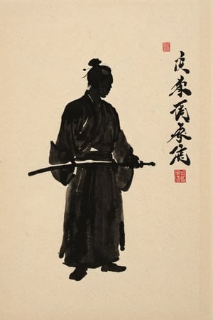 Asura glared at the world. Minimalist Chinese ink painting