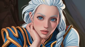 ULTRARELISTIC BEAUTIFUL jaina proudmoore, perky breasts, highly detailed, detailed face, beautiful hands, realistic, highest quality
 sexy position , unclad battle armor,  , Extremely realistic, photorealistic ,,Extremely Realistic,photorealistic, ,JainaProudmoore,white hair