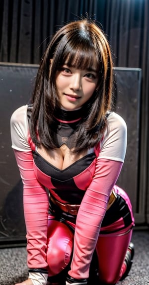 ((power ranger)), ((black short hair)), pink spandex, ((shinonomeumi)), short hair, masterpiece,(((best quality))),(realistic)),(((extremely detailed CG unity 8k wallpaper))),game_cg,((((1girl)))),(solo), (beautiful detailed eyes),((shine eyes)),(flowing hair), (glossy hair), (Silky hair),seductive smile,seductively eyes,(Brilliant light),cinematic lighting,((thick_coating)),(glass tint),(watercolor),(Ambient light),long_focus,(Colorful blisters), dynamic movement, japanese girl seductively looking at you, sexy pose, perfect body, exotic pose, orgasm face, sexiest pose, sexiest gestures, seductive lips, seductive eyes, cat eyes makeups ,slim body,beautiful hands, beautiful fingers, perfect breasts, detailed breasts,beauty,