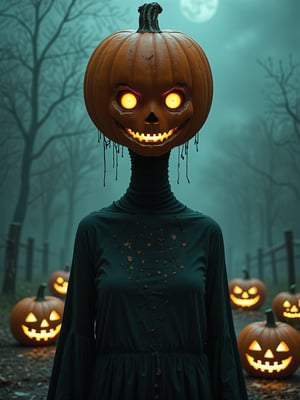 score_9, score_8_up, score_7_up, score_6_up, Halloween, helloween jack-o-latern hibrid, (eerie pumpkin head:1.9), orange, Halloween Night,