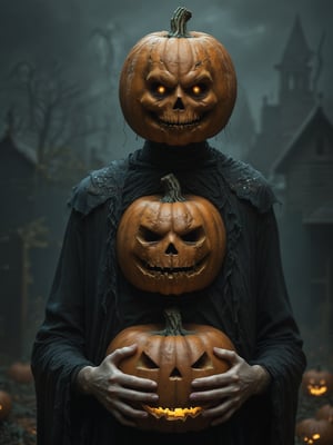 score_9, score_8_up, score_7_up, score_6_up, Halloween, helloween jack-o-latern hibrid, small body size, (eerie pumpkin head:1.9), hands grab the viewer, orange, Halloween Night,