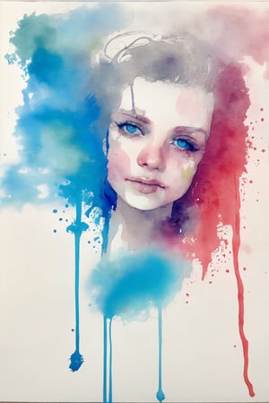 wat3rc0l0r, wc_abstract, wc_soft_washes, wc_wet-on-wet, wc_color_drip, 1girl, 18 year old, blue eyes, portrait, colorful