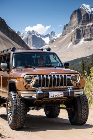 Badass Modification of Jeep Wagoneer, lifted, big wheelnand tyres, Mountain background