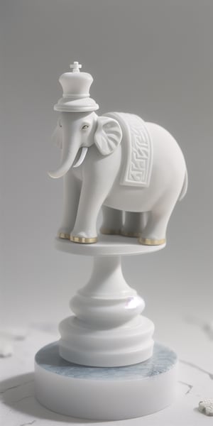The combination of three objects seen in the movie Inception (dice, chess piece, elephant) carved from glass, color , stone Rook, Tura, fortress, one figure is depicted in high detail, (((Background white)))