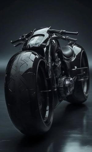 futuristic motorcycle, futuristic unique design with big tyres, black colour 