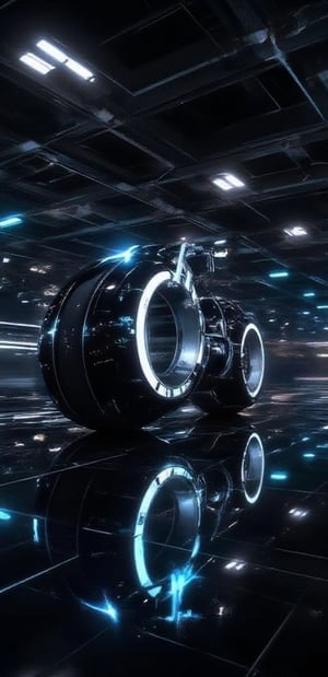 futuristic motorcycle, futuristic unique design with big tyres, black colour 