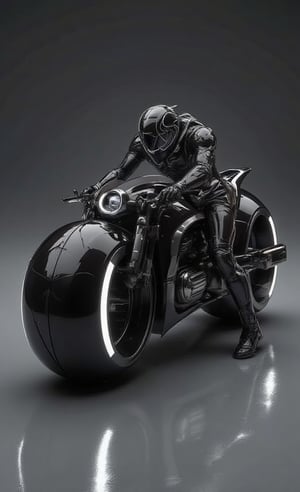 futuristic motorcycle, futuristic unique design with big tyres, black colour 