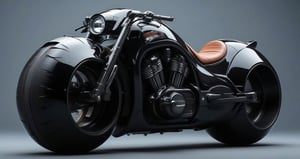 futuristic motorcycle, futuristic unique design with big tyres, black colour 