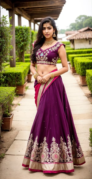 lovely cute young attractive indian teenage girl in lehnga chunri , ,23 years old, cute, normal girl , long blonde_hair, colorful hair, seating Indian Village , 
