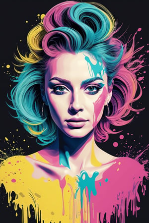 women, lady, geometric, extreme quality, cg, detailed face+eyes, (bright colors), splashes of color background, colors mashing, paint splatter, complimentary colors, electric, neon, magical, mick jager, impatient, (limited palette), synththwave, masterpiece, fine art, upperbody, Leonardo Style, Movie Still, vector art, illustration,vector art illustration,aesthetic portrait,High detailed ,Masterpiece,Enhance,1 line drawing,photorealistic