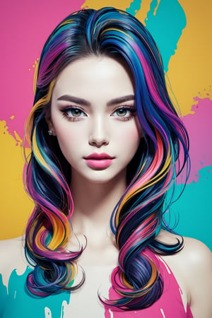 women, lady, geometric, extreme quality, cg, detailed face+eyes, (bright colors), splashes of color background, colors mashing, paint splatter, complimentary colors, electric, neon, magical, mick jager, impatient, (limited palette), synththwave, masterpiece, fine art, upperbody, Leonardo Style, Movie Still, vector art, illustration,vector art illustration,aesthetic portrait,High detailed ,Masterpiece,Enhance,1 line drawing,photorealistic