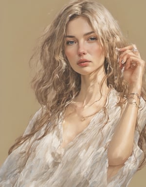 ((Top quality)),
((masterpiece)),
(Full body:1.9),

A candid portrait color sketch of a mature German woman,
35yo,
dark blonde hair with silver streak,
curly hair,
waist long hair,
long eyelashes,
narrow face,
pointed nose,
nose pointing slightly upwards,
dark steelblue eyes,
no makeup, beautiful, realistic,
thin lips,
pronounced chin dimple, dimple,
forehead wrinkles,
Eyes crow's feet,
light eyebrows,
slim nose,
short nose,
,Wonder of Beauty