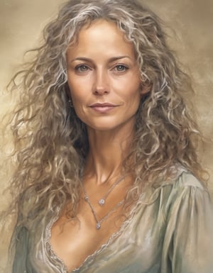 ((Top quality)),
((masterpiece)),
(Full body:1.9),
beautiful,
German, woman,
45yo,
pale skin, dark blonde hair with silver streaks, messy hair, waist long curly hair, perky natural breasts, saggy natural breasts,wide hips, narrow waist,
narrow pointed chin, oval narrow face,
Extremely Realistic,Wonder of Beauty,
A candid portrait color sketch of a mature German woman,
